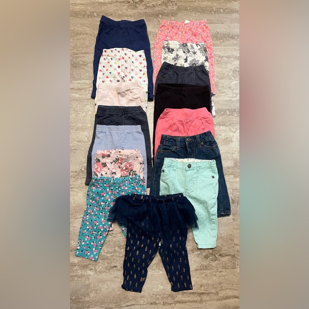 LOT Baby Girl Clothes Leggings Pants Jeans Size 6m  - 15 Pairs.